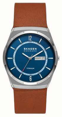 Skagen 男士melbye钛金属（40毫米）蓝色表盘/棕色皮表带 SKW6906