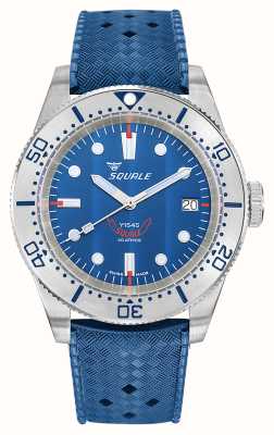 Squale 1545 钢蓝色（40 毫米）蓝色日内瓦波纹表盘 / 蓝色致敬热带橡胶 1545SSBLC.HTB