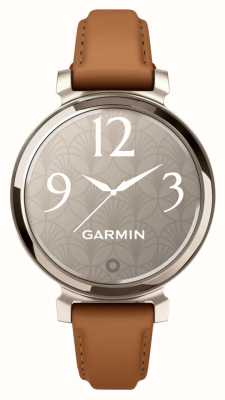 Garmin Lily 2 经典版健身和生活方式智能手表（35.4 毫米）奶油金色，搭配棕褐色皮革表带 010-02839-02