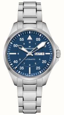 Hamilton 卡其色航空飞行员星期日历型自动腕表（42毫米）蓝色表盘/精钢表链 H64635140