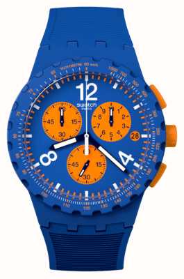 Swatch 以蓝色为主（42毫米）蓝色和橙色计时表盘/蓝色硅胶表带 SUSN419