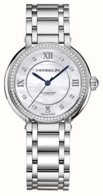 Herbelin 女士 galet（33.5 毫米）镶钻珍珠母贝表盘/精钢表链 1630B72Y89