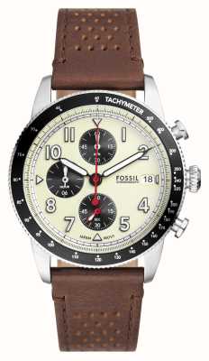 ossil 男士运动旅行腕表（42 毫米）奶油色计时表盘/棕色皮表带 FS6042