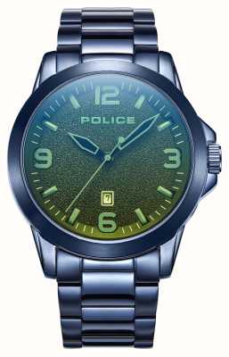 Police 悬崖石英日期（47 毫米）黑色表盘彩色玻璃/蓝色不锈钢表链 PEWJH2194503