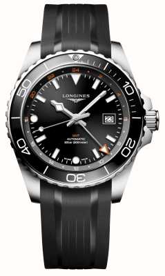 LONGINES Hydroconquest GMT 自动腕表（43 毫米）黑色太阳纹表盘/黑色橡胶表带 L38904569