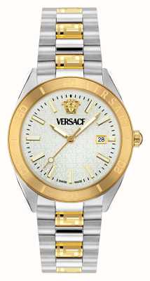 Versace V 形圆顶（42 毫米）银色表盘/双色不锈钢表链 VE8E00424