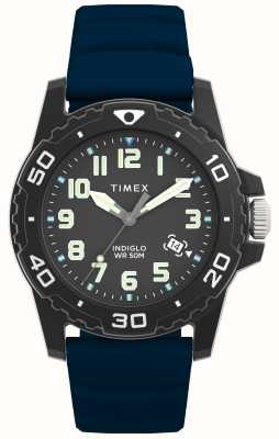 Timex 潜水员款式（42 毫米）黑色表盘/蓝色硅胶表带 TW5M61100