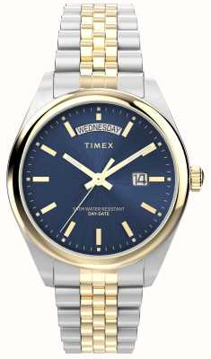 Timex Legacy 星期日历型（41 毫米）蓝色太阳纹表盘 / 双色不锈钢表链 TW2W42600