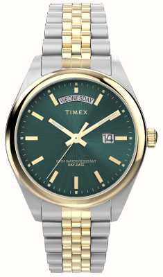 Timex Legacy 星期日历型（41 毫米）绿色太阳纹表盘 / 双色不锈钢表链 TW2W42800