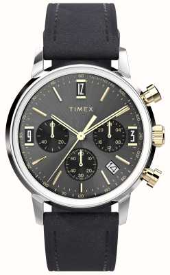 Timex Marlin 石英计时码表（40 毫米）灰色太阳纹表盘/焦糖黑色皮革表带 TW2W51500