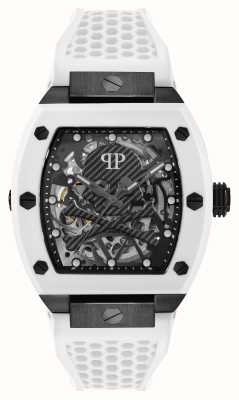 Philipp Plein $Keleton自动腕表（44毫米）黑色镂空表盘/白色硅胶表带 PWBAA2424