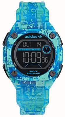 Adidas City Tech Two Grfx（45 毫米）数字表盘/蓝色花纹塑料表带 AOST24077