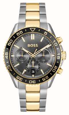 BOSS 男士跑者腕表（43 毫米）黑色计时表盘/双色不锈钢表链 1514144