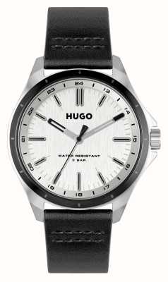 HUGO 男士 #complete (42 毫米) 银色表盘/黑色皮革表带 1530325