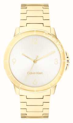 Calvin Klein 女士活泼（36 毫米）白色表盘/金色不锈钢表链 25100023