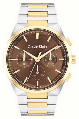 Calvin Klein 男士款（44 毫米）棕色表盘/双色不锈钢表链 25200442