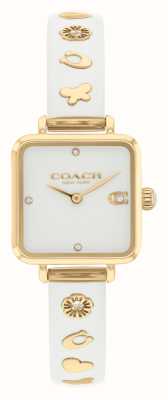 Coach 女士 cass（22 毫米）白色方形表盘/白色树脂金色不锈钢表链 14504308