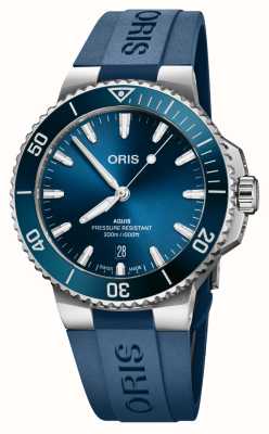 ORIS Aquis 日期自动腕表（41.5 毫米）蓝色表盘/蓝色橡胶表带 01 733 7787 4135-07 4 22 35FC