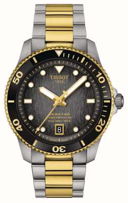 Tissot 男式 seastar 1000 powermatic 80（40 毫米）黑色表盘/双色不锈钢表带 T1208072205100