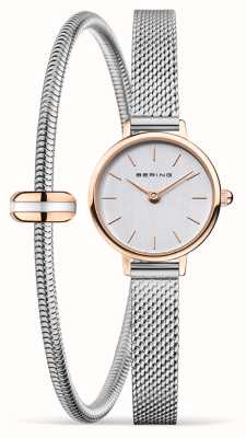 Bering 女士经典手表和手链礼品套装（22 毫米）银色表盘/不锈钢网状表链 11022-064-LOVELY-2-GWP190
