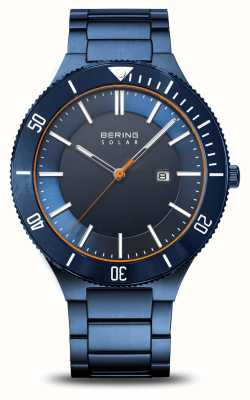 Bering 男士太阳能（43 毫米）蓝色表盘/蓝色不锈钢表链 14443-797