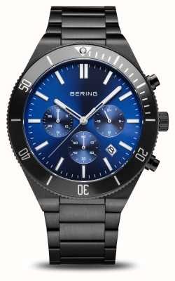 Bering 男士经典款（43 毫米）蓝色计时表盘/黑色不锈钢表链 15043-727