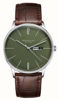STERNGLAS 男式柏林棕色皮革表带橄榄绿色表盘 S01-BE08-HE05