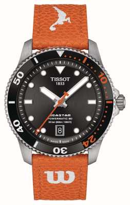 Tissot Seastar Wilson WNBA 特别版自动腕表（40 毫米）黑色表盘/白色和橙色合成表带 T1208071705100