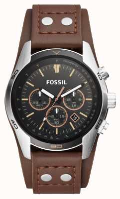 Fossil 男子马车|黑色计时表盘|棕色皮革袖带 CH2891