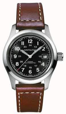 Hamilton 卡其色野战自动腕表（38毫米）黑色表盘/棕色皮表带 H70455533