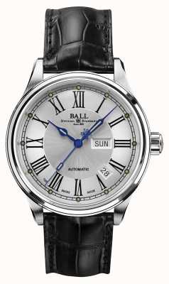 Ball Watch Company Trainmaster罗马自动鳄鱼皮表带白色表盘 NM1058D-L4J-WH