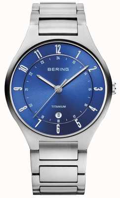 Bering 男士钛灰色表带蓝色表盘 11739-707