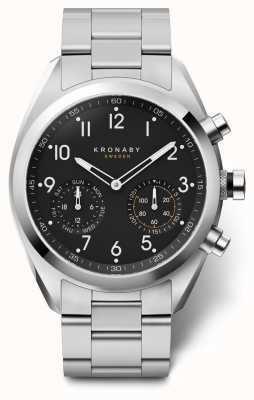 Kronaby 43毫米顶尖黑色表盘不锈钢表链a1000-3111 S3111/1