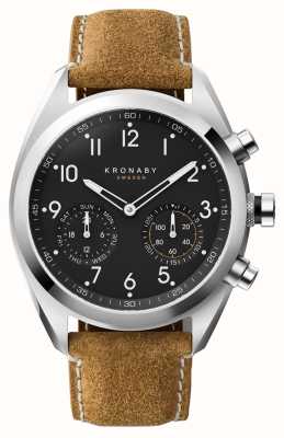Kronaby Apex 混合智能手表（43 毫米）黑色表盘/棕色意大利打蜡绒面革表带 S3112/1