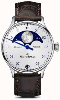 MeisterSinger Pangea Lunascope银色表盘棕色皮革表带 LS901
