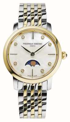 Frederique Constant 经典纤薄女式月相腕表（30 毫米）珍珠贝母表盘/双色不锈钢 FC-206MPWD1S3B