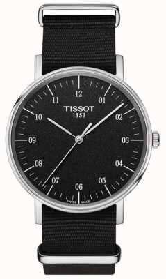 Tissot 男士 Everytime 黑色帆布表带黑色表盘 T1094101707700