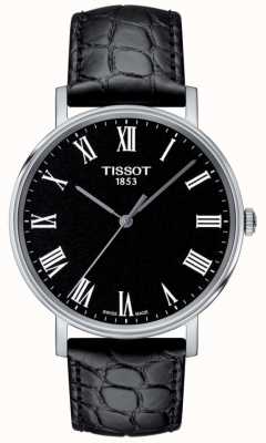 Tissot 男士 Everytime 黑色压纹皮革表带黑色表盘 T1094101605300