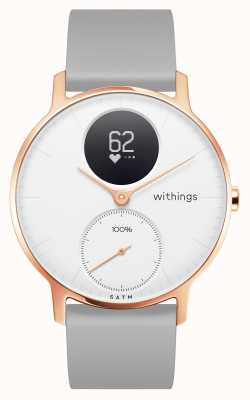 Withings 精钢HR 36毫米玫瑰金白色表盘灰色硅胶腕带 HWA03B-36WHITE-RG-S.GREY-ALL-INTER