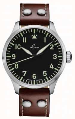 Laco 奥格斯堡自动腕表（42毫米）黑色表盘/棕色小牛皮表带 861688.2