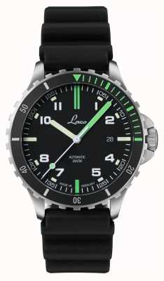 Laco 亚马逊自动腕表（42 毫米）黑色和绿色表盘 / 黑色橡胶表带 862107