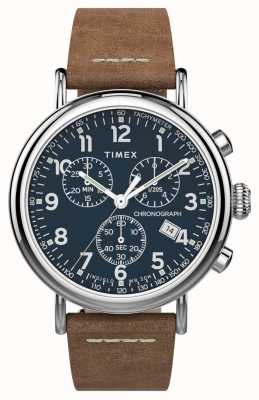 Timex |标准计时码表 41 毫米 |棕色皮表带|蓝色表盘| TW2T68900