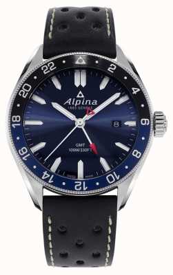 Alpina Alpiner石英gmt |蓝色表盘|黑色皮革表带 AL-247NB4E6