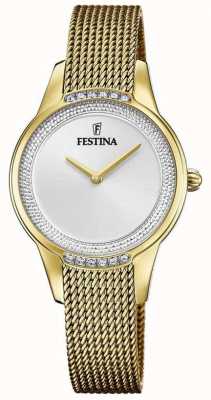 Festina 女士镀金钢网手链|银色水晶表盘 F20495/1