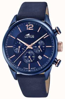 Lotus 男士蓝色皮革表带|蓝色计时码表盘 L18681/2