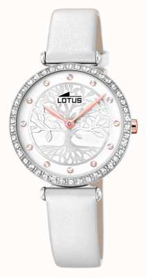 Lotus 妇女的白色皮革表带|白色/银色树形表盘 L18707/1