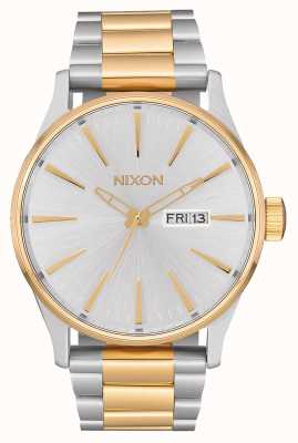 Nixon 哨兵SS |银/金|两音钢手链|银色表盘 A356-1921-00