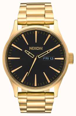 Nixon 哨兵SS |全金/黑色|黄金ip钢手链|黑色表盘 A356-510-00
