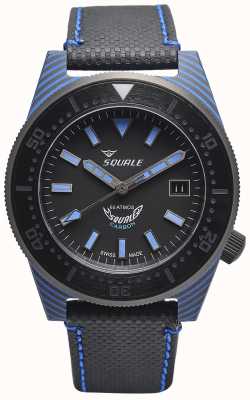 Squale 碳素风格|黑色/蓝色表盘|黑色超细纤维表带-蓝色缝线 T183BL-CINT183BL