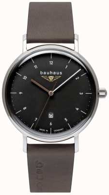 Bauhaus 男士灰色意大利皮革表带|黑色表盘 2142-2